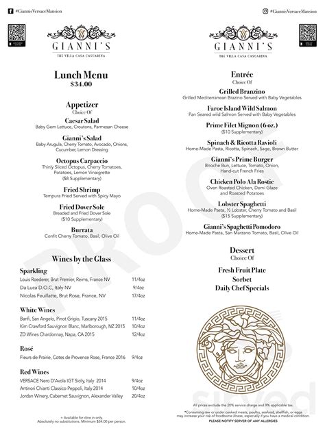 versace mansion miami menu|versace mansion miami dinner prices.